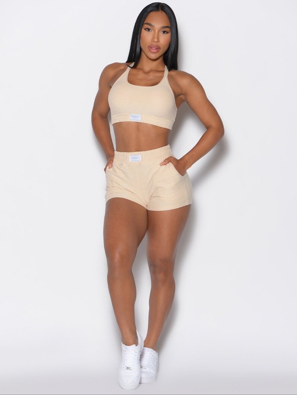 Bombshell Sportswear cloud comfort sports bra and shorts In Vanilla
